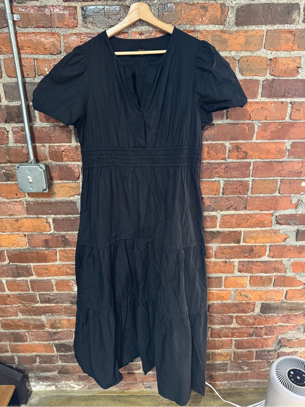 Quince Black V-Neck Tiered Maxi Dress Size XL